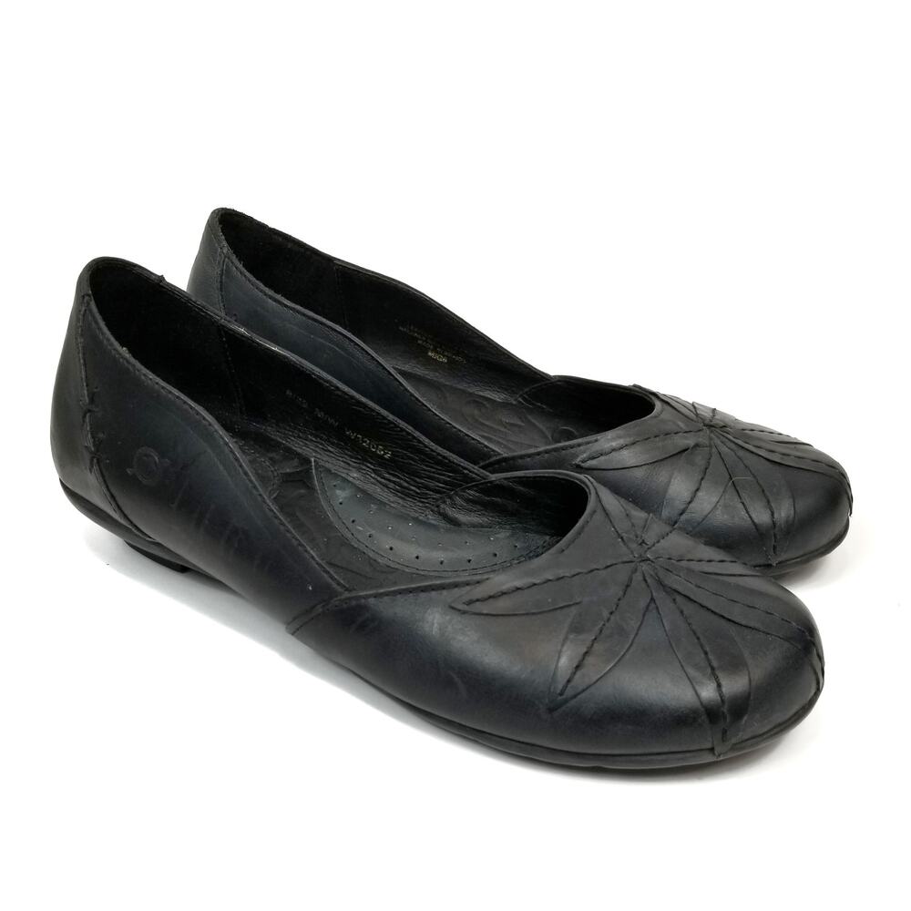 Born Black Flats with Floral Design